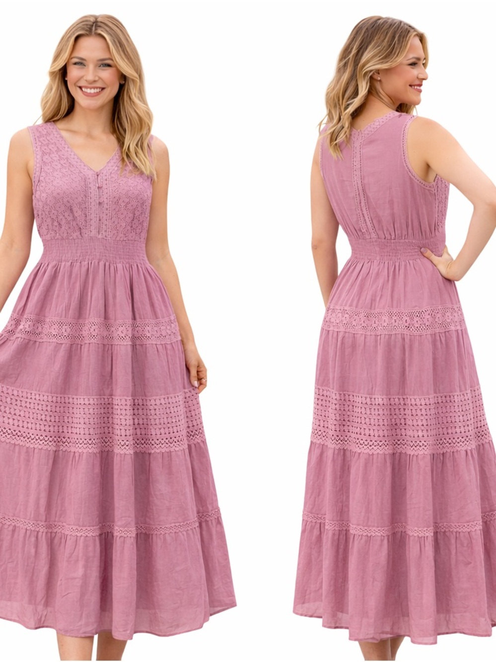 NAOO Nation AK Outfits Maxi Dress Lavender Lace Crochet100% Cotton Coastal Sz L